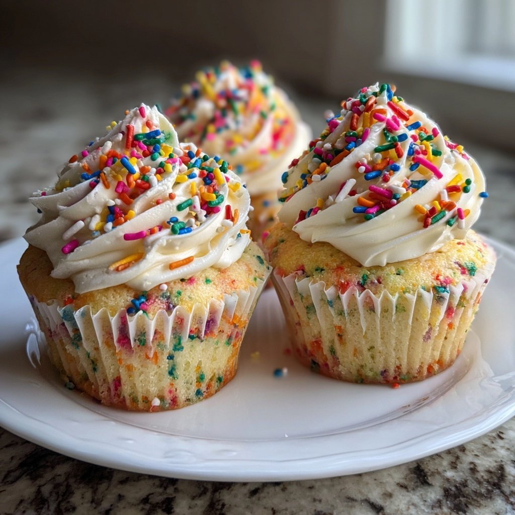 Rainbow Vanilla Sprinkle Cupcakes