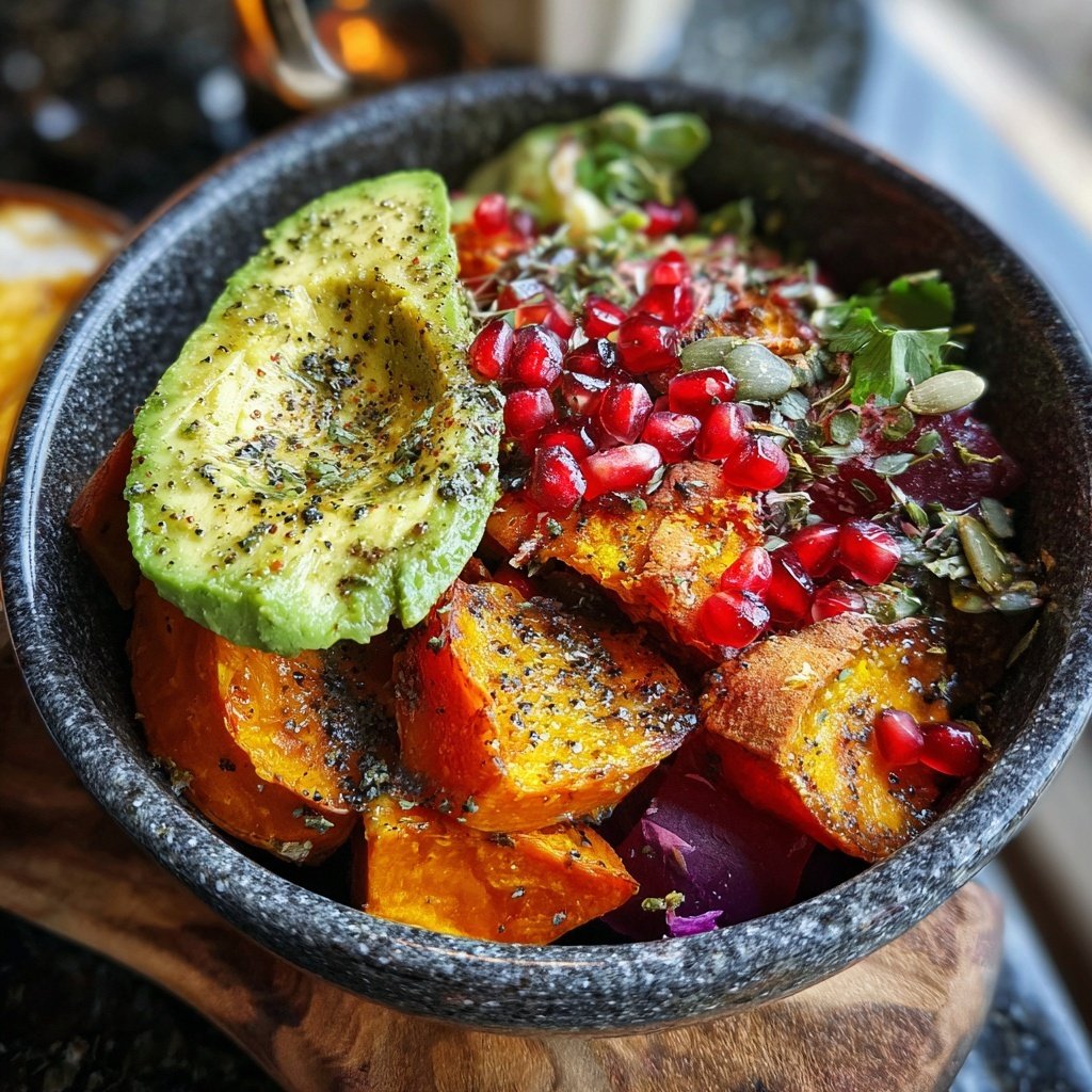Sweet Potato Pomegranate Avocado Bowl
