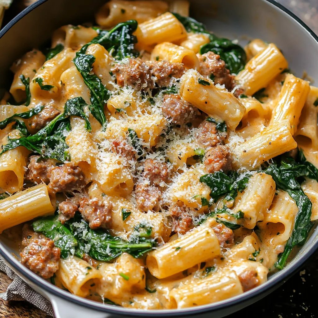 Creamy Sausage Rigatoni with Spinach