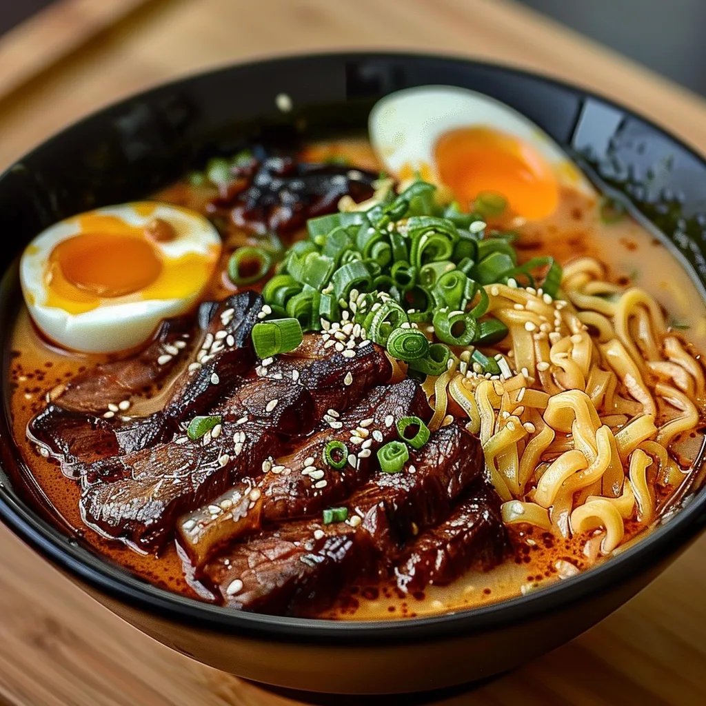 Spicy Korean Ramen with Grilled Beef & Creamy Sauce