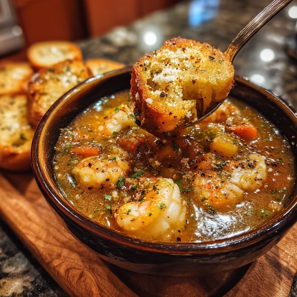 Fisherman's Stew with Roasted Garlic Crostini