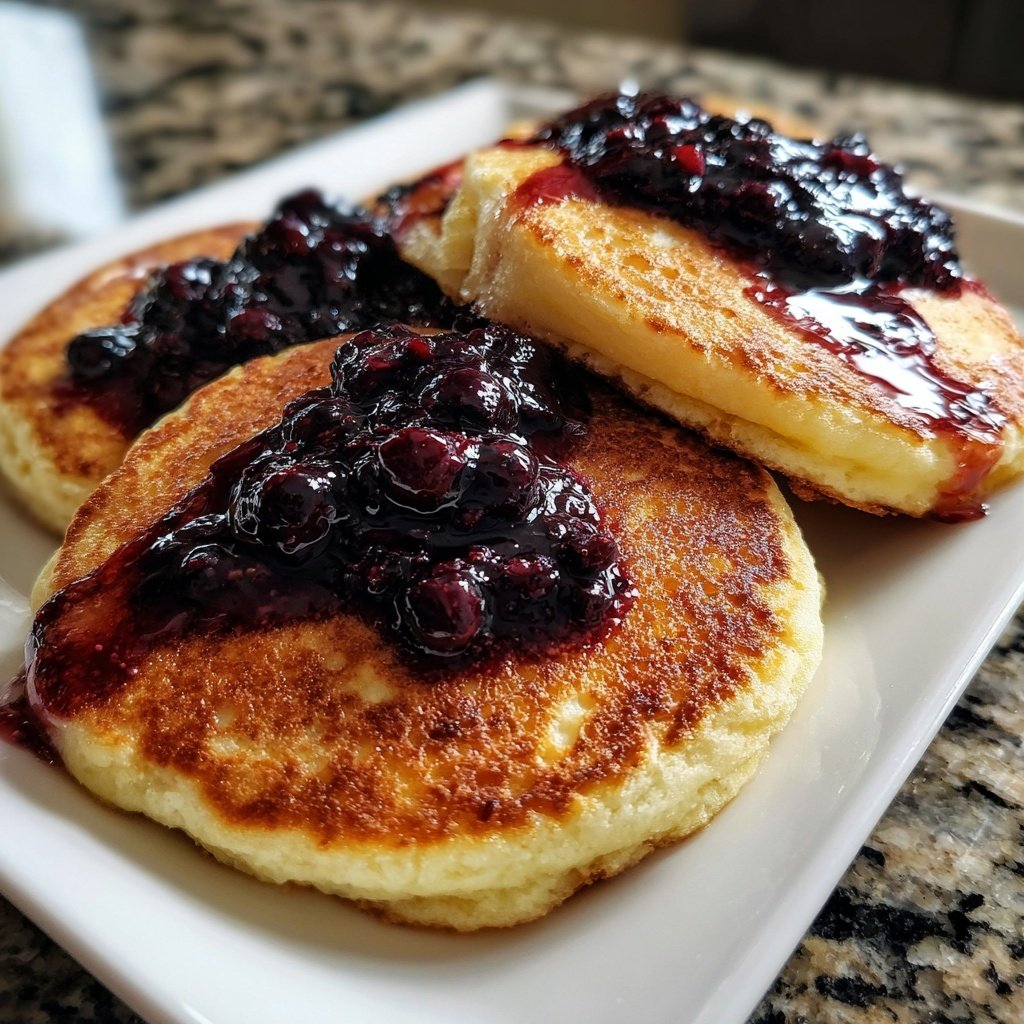 Lemon Ricotta Pancakes with Blueberry Syrup